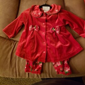 12m Red Matching Outfit with flowers on leggings